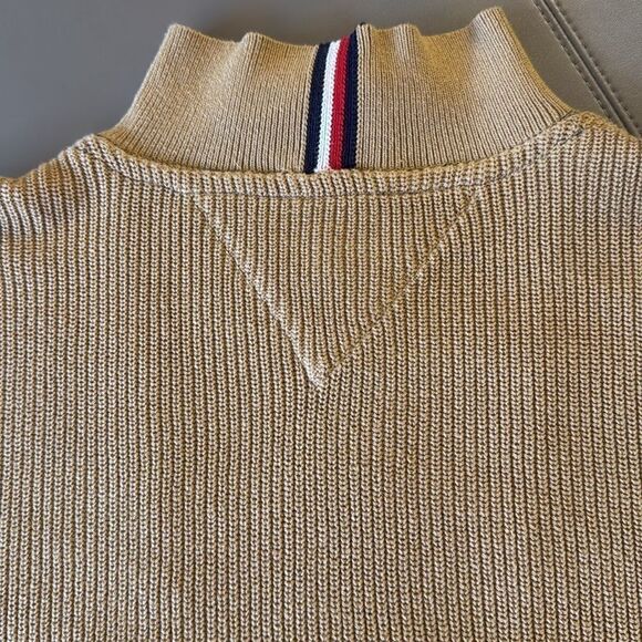 NWOT Tommy Hilfiger Quarter Zip Long Sleeve Cotton Sweater in Camel. Size XXL. - Picture 6 of 10
